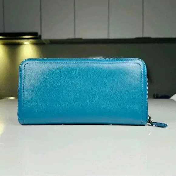 Prada Blue Glace and City Calf Leather Etiquette Continental Wallet - Picture 3 of 12